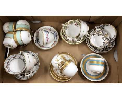 A collection of assorted Royal Worcester cabinet teacups and saucers and a Staffordshire teacup and saucer