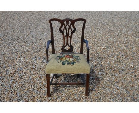 A 19th century Chippendale style corner chair with floral tapestry seat