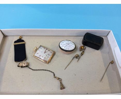 A Georgian enamel patch pot, snuff box etc.