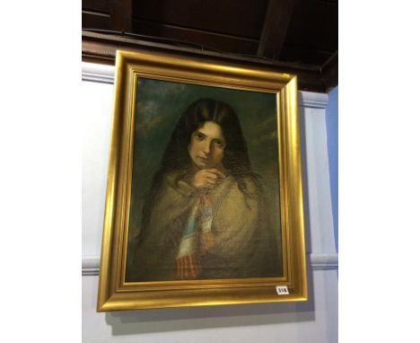 Oil on canvas, unsigned, 'Half length portrait of a young girl', 54cm x 42cm