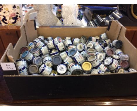A box of model enamel paints, (used and unused)