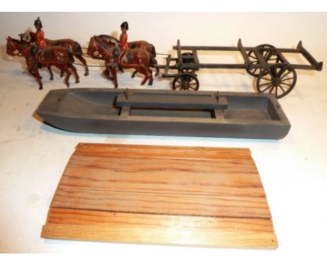 Britains set 203, Royal Engineers Pontoon Wagon SECOND VERSION, light harness, fumed metal finish to wagon with reproduction 