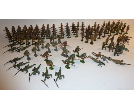 Britains and a few other First World War troops Infantry in Gas Masks, Territorial Infantry and Crescent 13pdr Gun with Brita