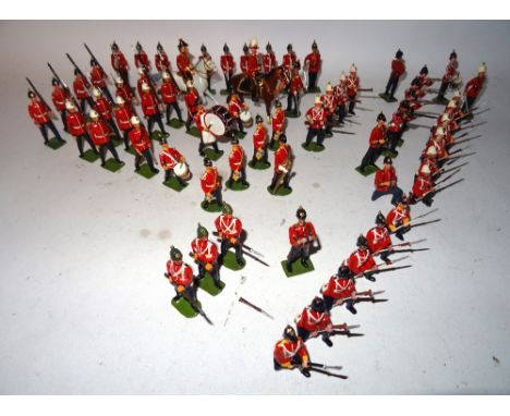 Britains neatly repainted or converted Infantry of the Line on field exercises with Drum and Bugle Band, senior officers and 