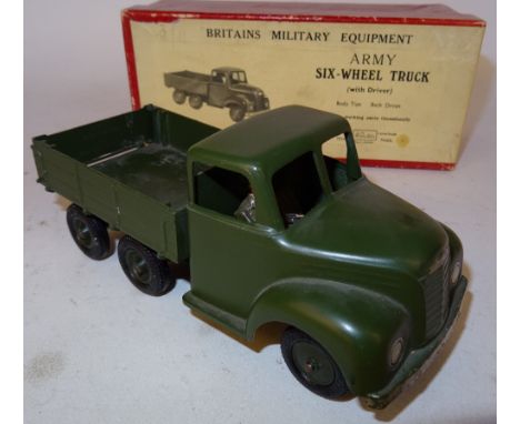  * Britains six-wheel Army Truck with driver, THIRD VERSION, split windscreen, RARE matt green finish with driver (VG-G, fron