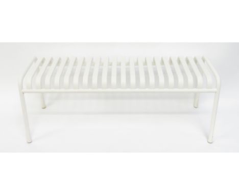 A metal Hay Palissade bench, 45cm high, 117cm long, 37cm deep