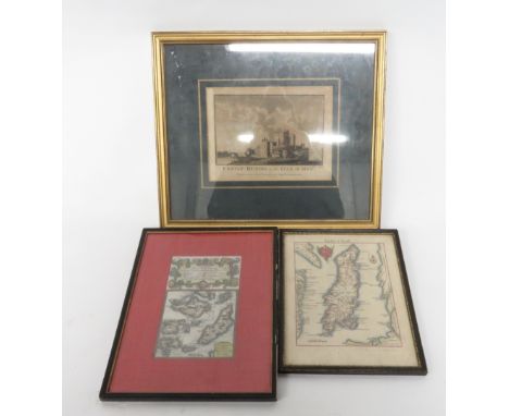 An 18th Century print of the Isle of Man, two other maps “ London to Southampton” and Castle Rushin