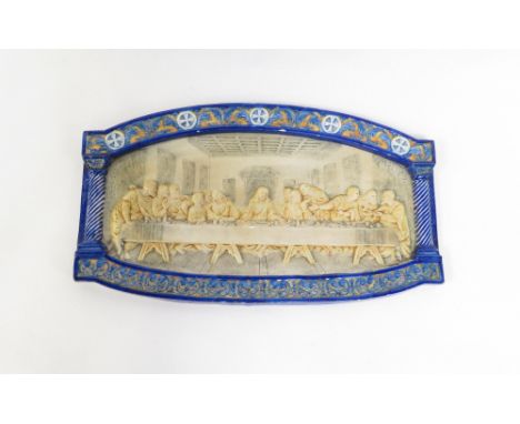 A 20th Century Italian ceramic wall plaque of the last supper, 30cm x 54cm 