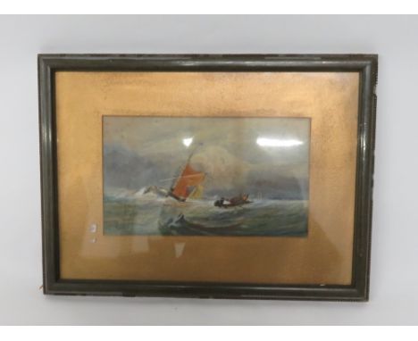 A late Victorian watercolour of sailing boats at rough seas, signed lower left, “k m e Ruoff, 98”, 18cm x 31cm