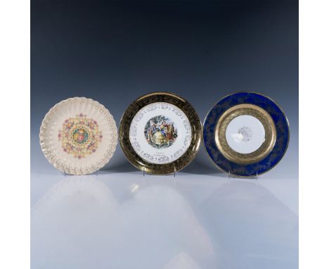 Includes a blue and gold Royal Bavarian Hutschenreuther with a rosette center, a Trojan by Sebring USA plate in a floral Melo