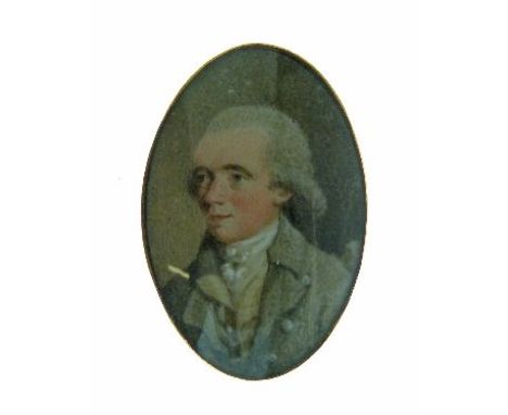 Late 18th/early 19th Century English School - Watercolour - Oval portrait of a gentleman, unframed but having a gilt metal mo