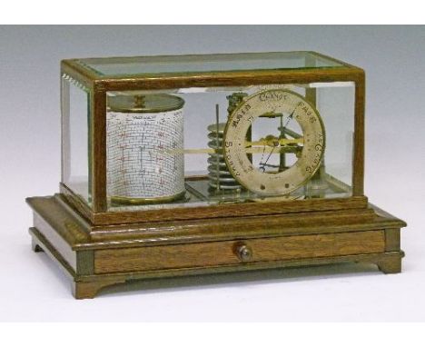 Oak cased combination barograph and barometer by Sharman D. Neill of Belfast having bevelled glass panels, fitted one drawer 