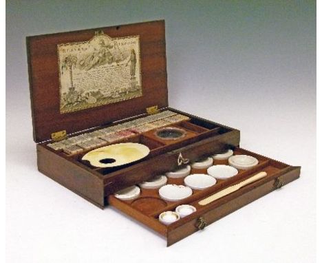 George III inlaid and crossbanded mahogany artist's box by Reeves & Inwood, the hinged cover with conch shell inlay, opening 