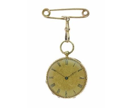 Muller Freres - Lady's enamel and rose diamond set gold fob watch, stamped K18, gold dial signed bar movement with cylinder e