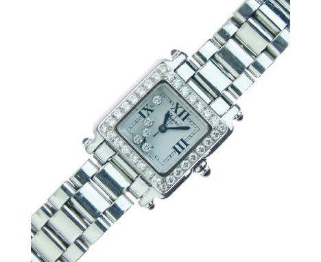 Chopard - Lady's Happy Sport stainless steel bracelet watch, the square white dial with black Roman numerals, hands and centr