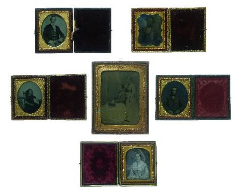 Photographs - 19th Century daguerreotype - Half length portrait of a lady together with five various ambrotype portraits, 6cm