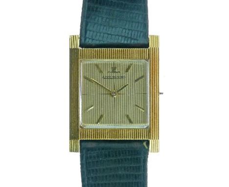 Jaeger LeCoultre - Gentleman's 9ct reeded gold cased quartz wristwatch, the signed reeded square gold coloured dial with gilt