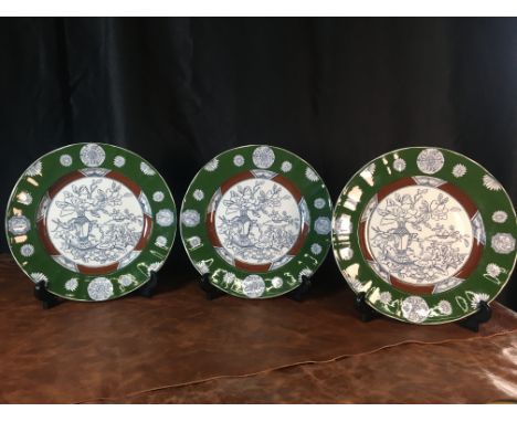 A set of three exquisite plates crafted by G.L. Ashworth &amp; Bros (Ltd), renowned for their Ashworth Ironstone China. Datin