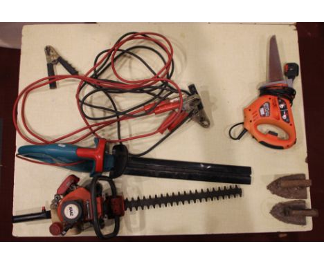 A Black and Decker KS890E Scorpion Saw, together with a Mitsubishi KAAZ TM10 petrol hedge trimmer, with other garden power to