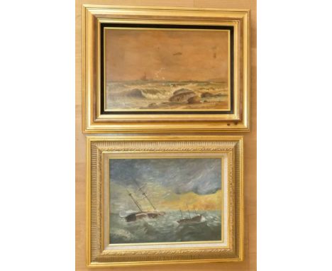 J.B Fountain oil on canvas 'Sailing Boats on Rough Sea' framed, unsigned,&nbsp; 56 x 45cm, together with a John F. Bland oil 