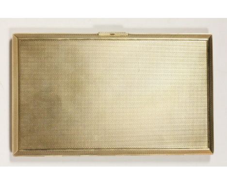 A 9ct gold cigarette case, Birmingham 1939, engine turned decoration, 137 x 82 x 8mm, 184gm. 