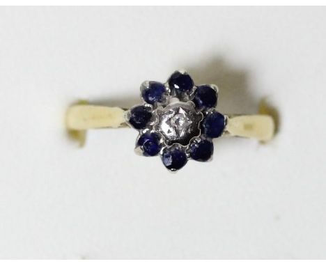 An 18ct gold sapphire and diamond cluster ring, O, 3.5gm 