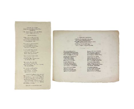 [Davies Gilbert]. 'A Cornish Cantata'. Broadside, 270mm x 22cm, printed vertically, drop head title, one verse in English abo