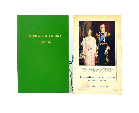 Cornish Politics Interest Prime Minister’s Visit, Tregrehan, Par Station 23rd June, 1927, bound in green boards, with gilt le