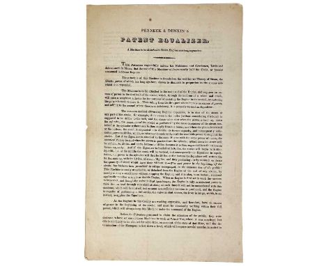 'Penneck & Dunkin's Patent Equalizer,' 1820. 'A Machine to be attached to Steam Engines working expansive,' three page, 4to, 