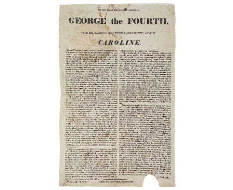 'To His Most Excellent Majesty, George the Fourth,' 'From His Majesty's Most Dutiful and Faithful Consort Caroline,' a large 