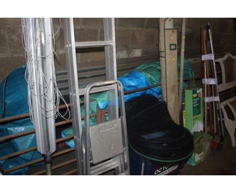 A set of aluminium steps; and a step ladder