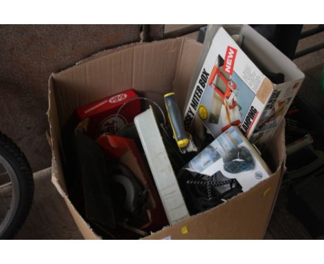 A box of various sundry items to include tools etc.
