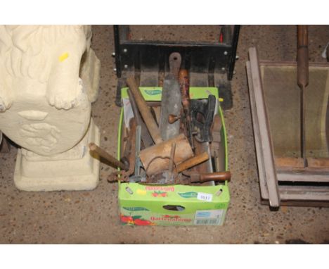 A box of various hand tools