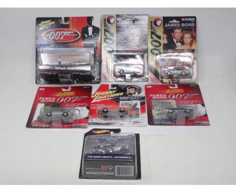 Seven Corgi, Hot Wheels, and Playing Mantis James Bond 007 diecast Models in original card backed packaging 