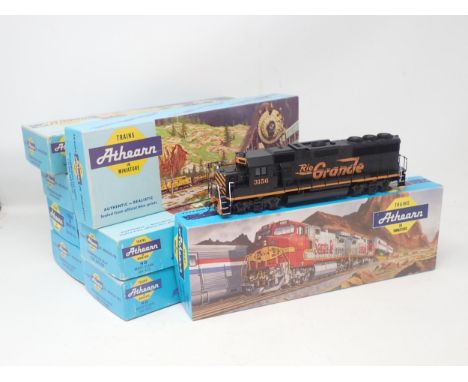 Eight boxed Athearn HO scale American Locomotives 