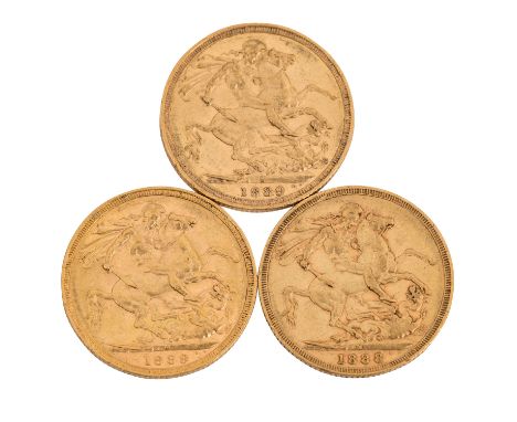 Australien - 3 x Sovereign, Queen Victoria, 1888/M, 1889/S, 1889/M, ss, teils Randfehler, steuerbefreit nach § 25c UStG.| Aus
