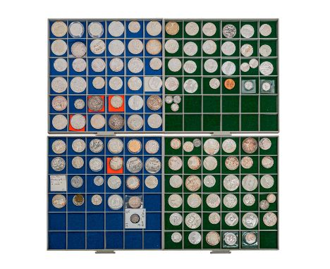 Restsammlung, Fundgrube - Beba Kasten mit 4 Tableaus, ca. 90 Medaillen und Münzen. Der Anteil an Medaillen überwiegt klar, hi