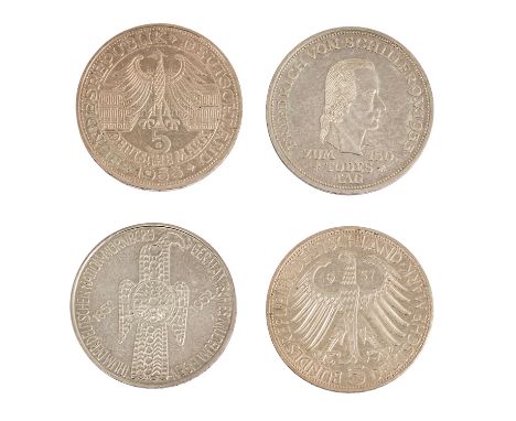 TOP 4 - BRD 5 DM 1952 D Germanisches Museum, 5 DM 1955 F Schiller, 5 DM 1955 G Markgraf v. Baden, 5 DM 1957 J Eichendorff. ss