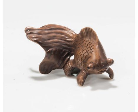 Hand carved Netsuke of a fantail goldfish 