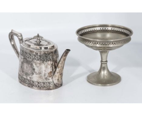 A silver plated teapot and comport