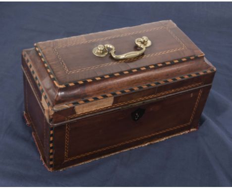 A mahogany cross banded inlay tea caddy