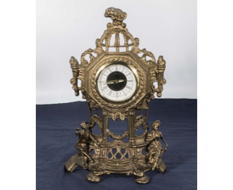 A brass mantle clock