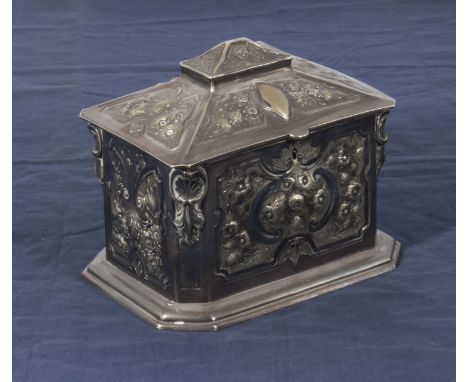 A pewter tea caddy