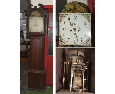 A longcase Grandfather clock with white dial and shepherdess with sheep, Ninian Davidson, Dunse, clock makers from Kelso Circ