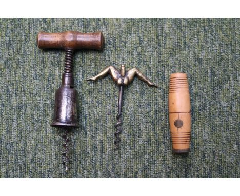 German Herkules Corkscrew DRGM Germany, Interchangeable Worm corkscrew and a Erotic Solid Brass corkscrew 