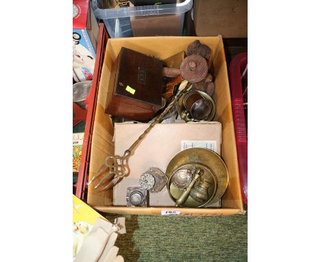 Collection of assorted Vintage bygones to include Walnut Tea Caddy, Brassware etc 