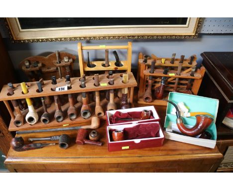 Collection of assorted Pipes and Pipe racks to include Ogdens, Sherlock Holmes style etc 