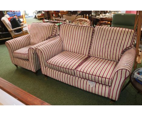 2 Piece Upholstered Stripped Sofa Suite on Brass Casters 