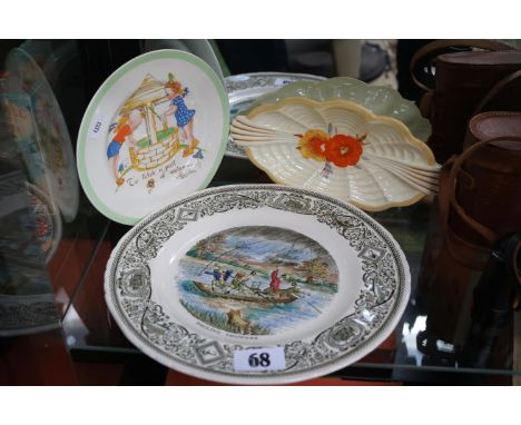 Clarice Cliff Nut dish, Seggy Gibbons Whimsical plate and a Smiling Showers transfer printed plate 