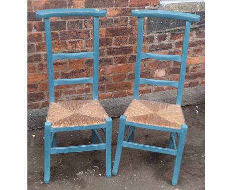 Pair of Victorian high backed ladder-back rush seated chairs. Condition report: see terms and conditions